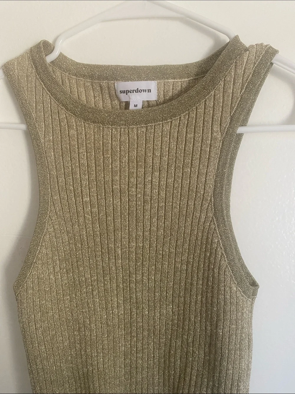 superdown Shimmery Ribbed Tank Top in Gold